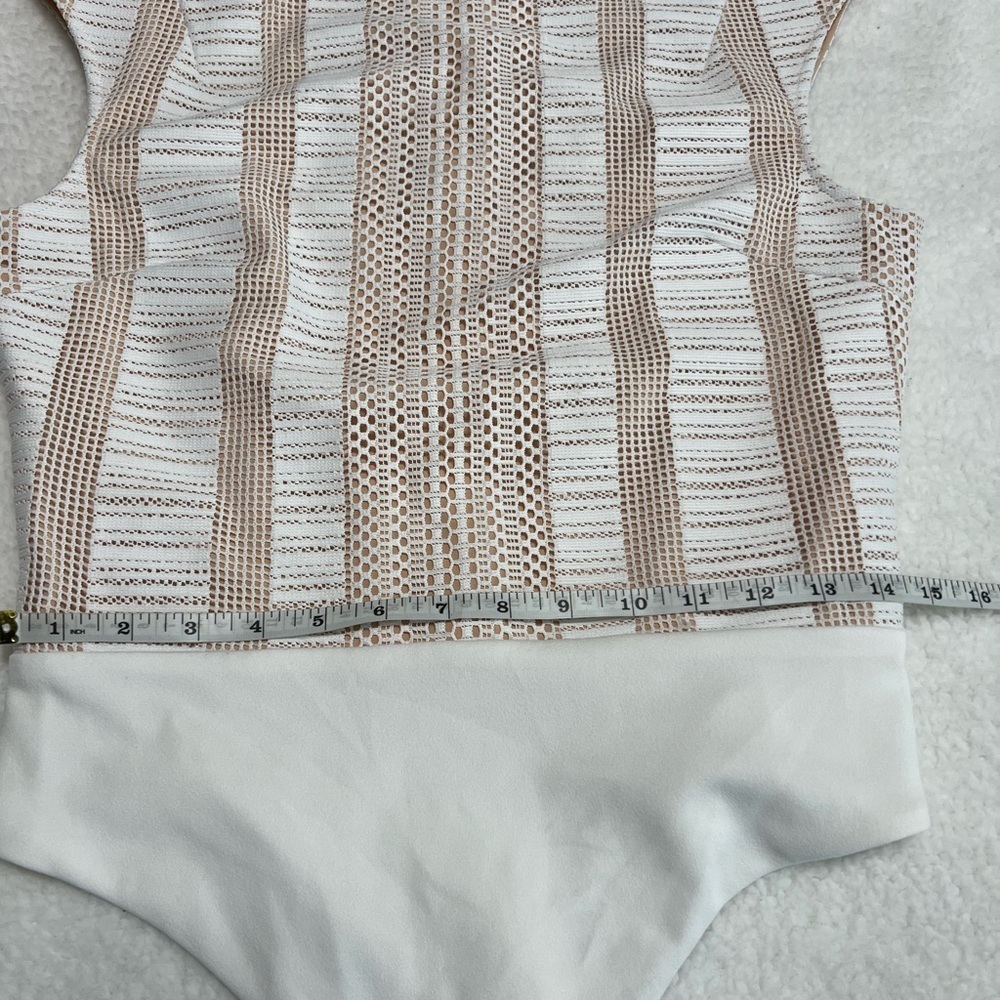Misha Collection Giulia Lace Mesh Bodysuit White High Neck Size Large - Picture 14 of 16